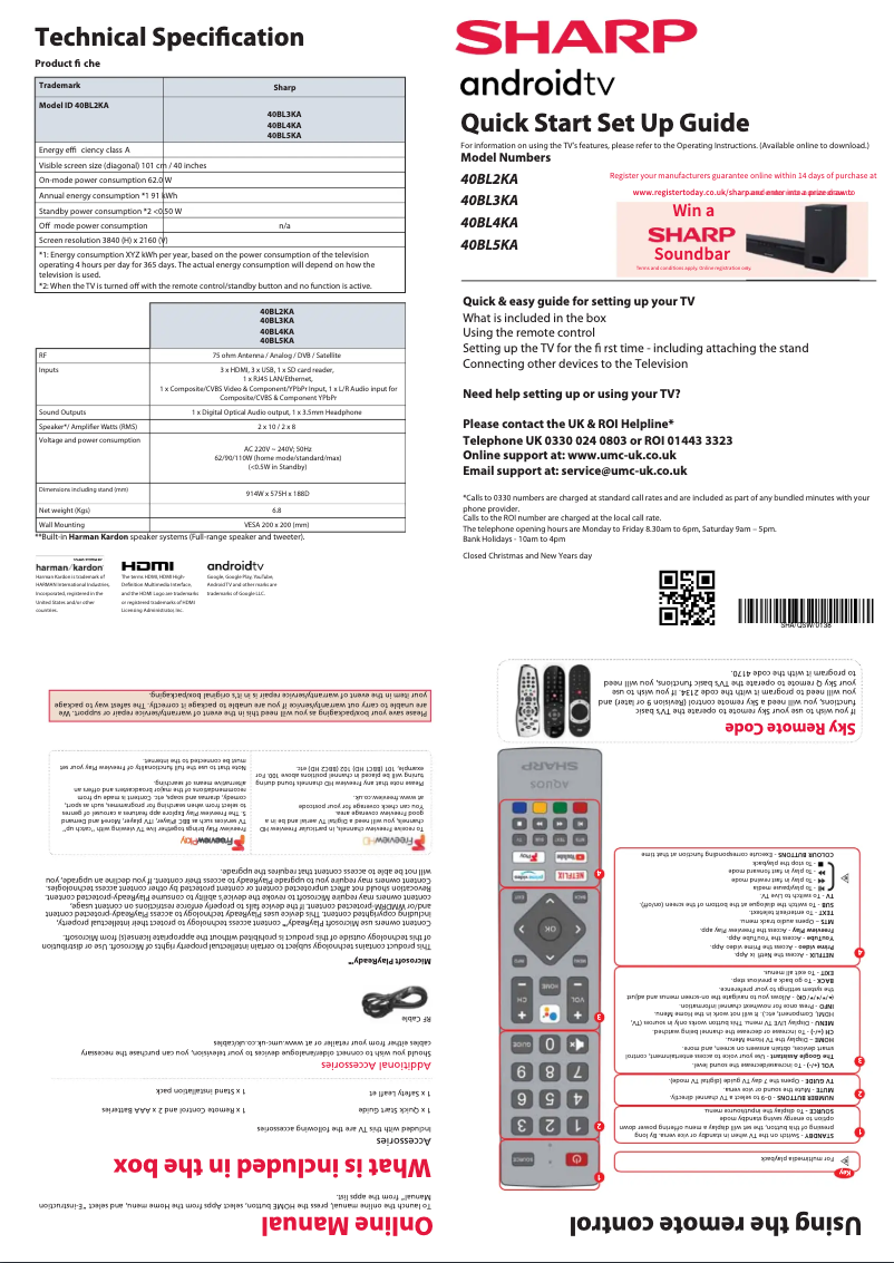 Page 1 de la notice Guide de démarrage rapide Sharp 40BL2KA