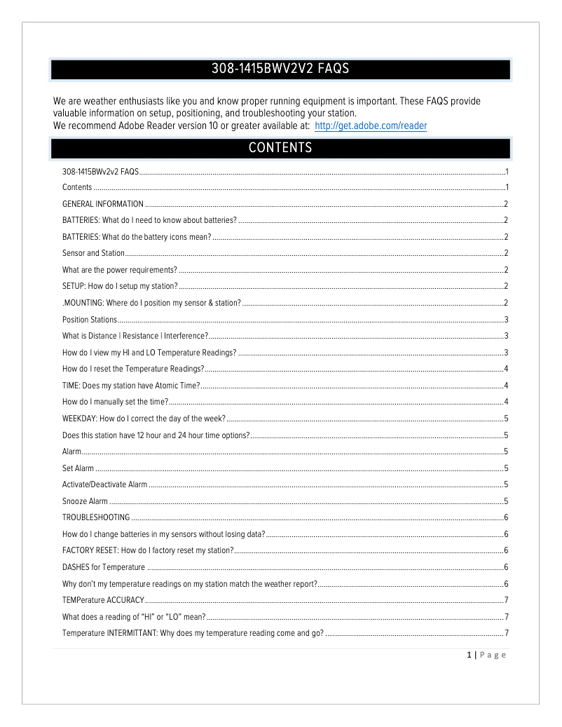 Page n°1 - FAQ La Crosse Technology 308-1415BWV2