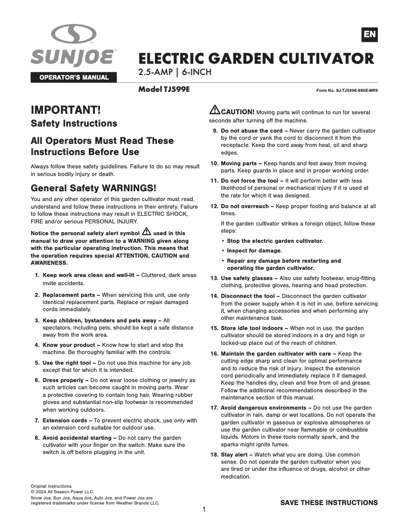 Image de la première page du manuel de l'appareil TJ599E