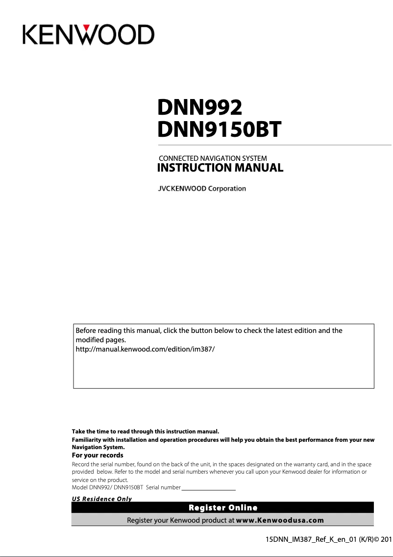 Page n°1 - Manuel utilisateur Kenwood DNN992
