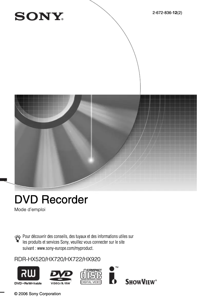 Page n°1 - Manuel utilisateur Sony RDR-HX720