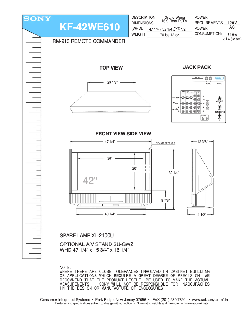 Page 1 de la notice Guide d'installation Sony KF-42WE610