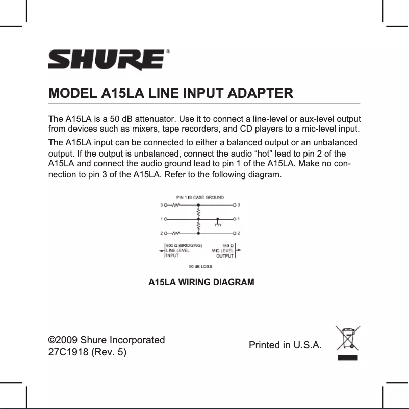 Página 1 del manual Manual de usuario Shure A15LA
