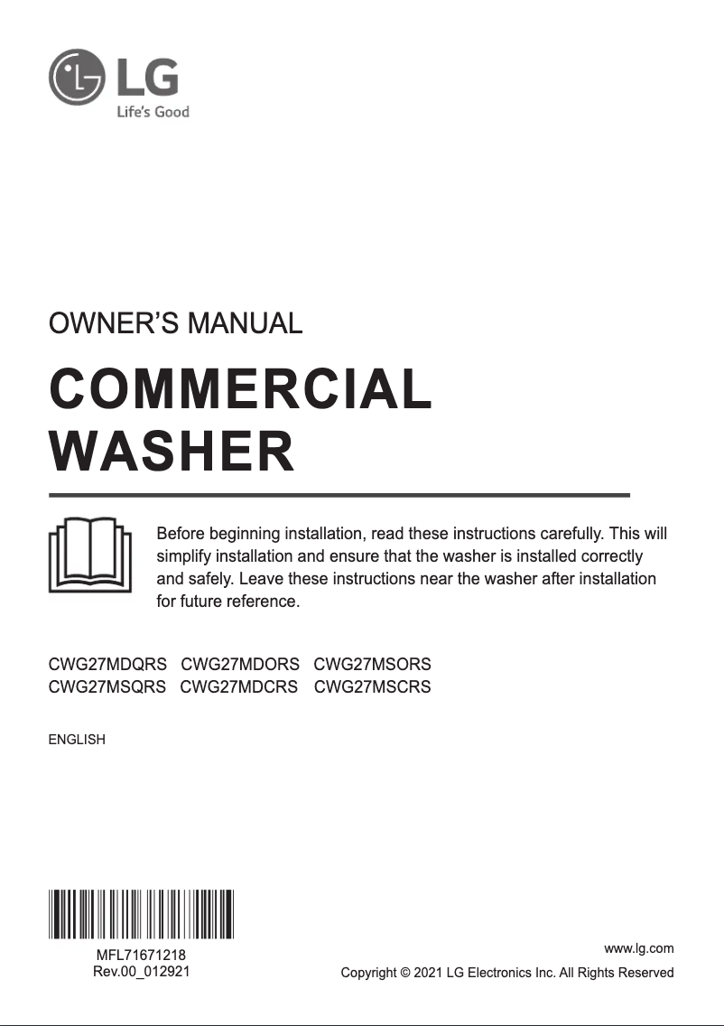 Image de la première page du manuel de l'appareil CWG27MDORS