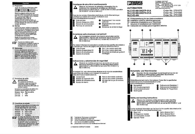 Page 1 de la notice Manuel utilisateur Phoenix Contact NLC-IO-06I-04QTN-01A