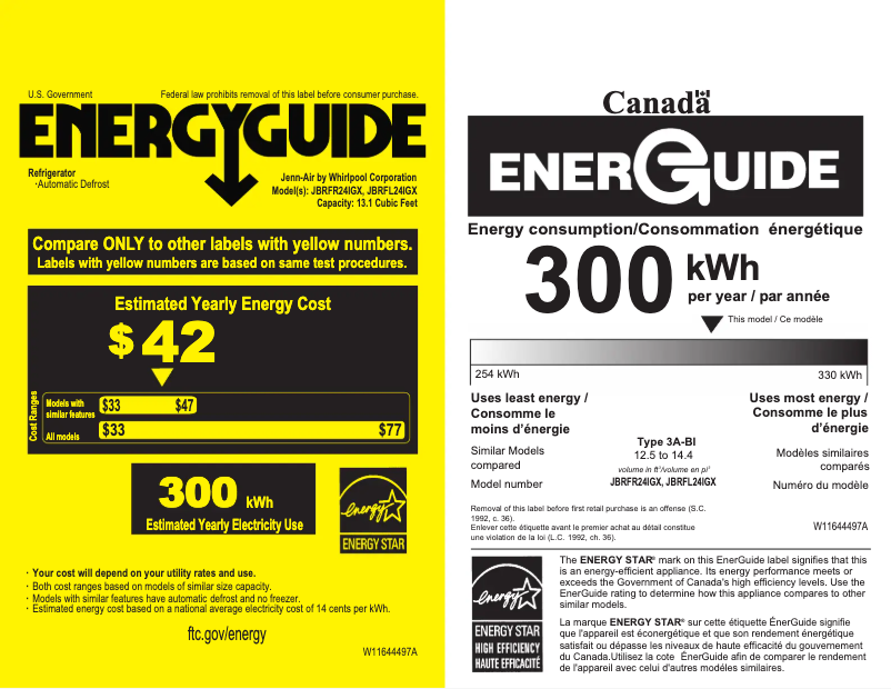 Page n°1 - Label énergétique JennAir JBRFL24IGX