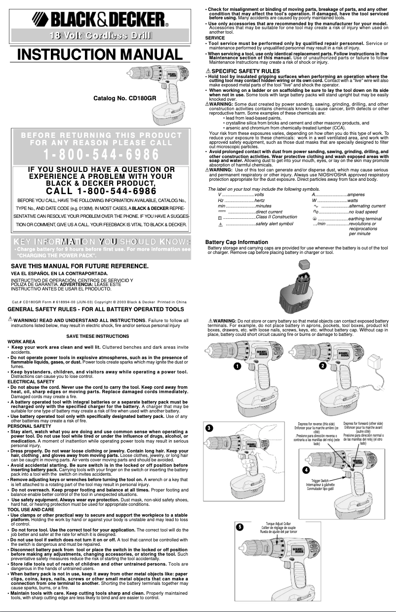 Page n°1 - Manuel utilisateur Black & Decker CD180