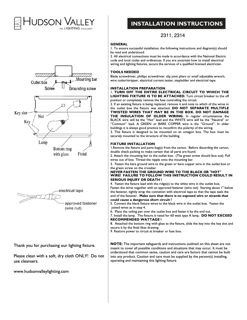 Page n°1 - Manuel utilisateur Hudson Valley Rye 2314-AGB