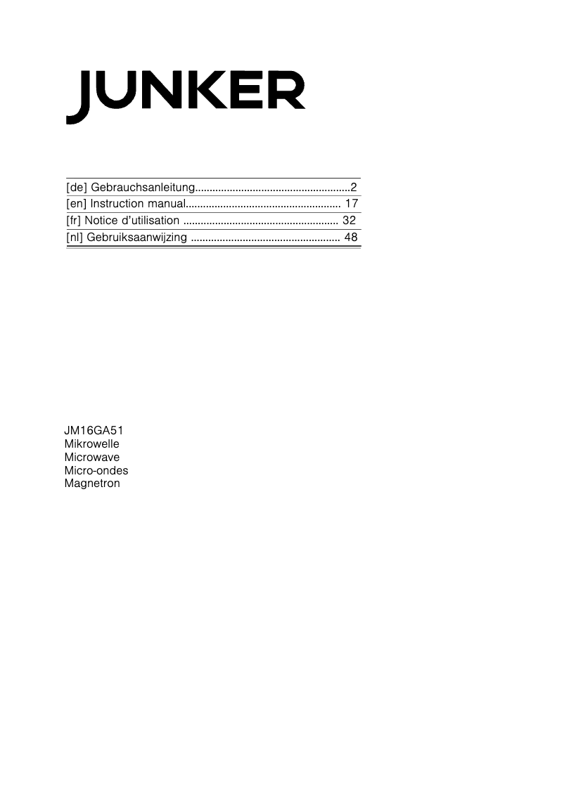 Page n°1 - Manuel utilisateur Junker JM16GA51