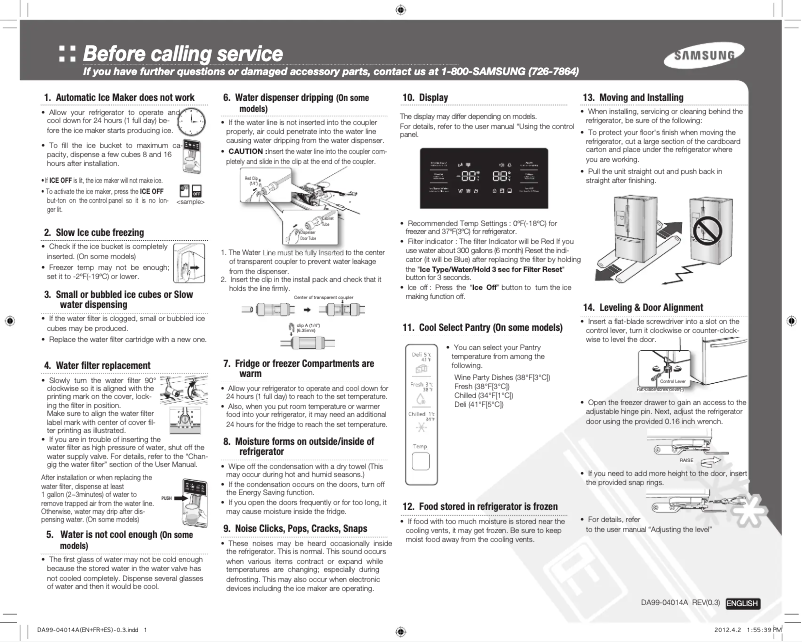 Image de la première page du manuel de l'appareil RF261BEAEWW