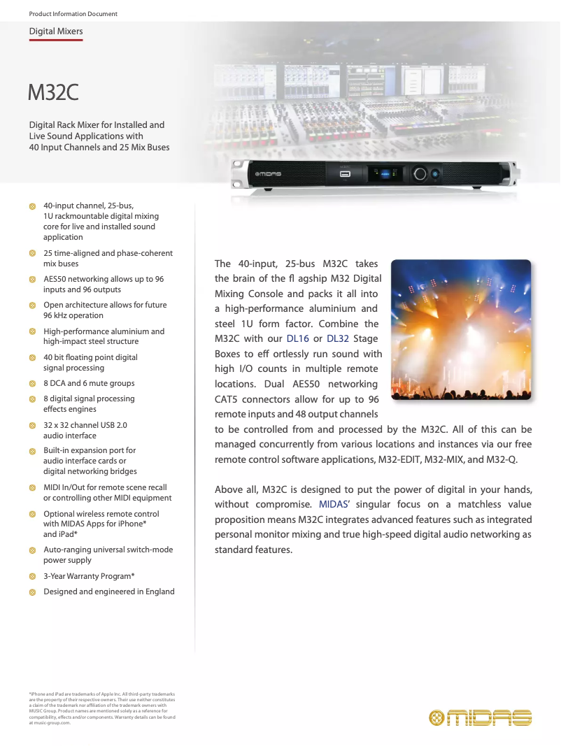 Page 1 de la notice Fiche technique Midas M32C