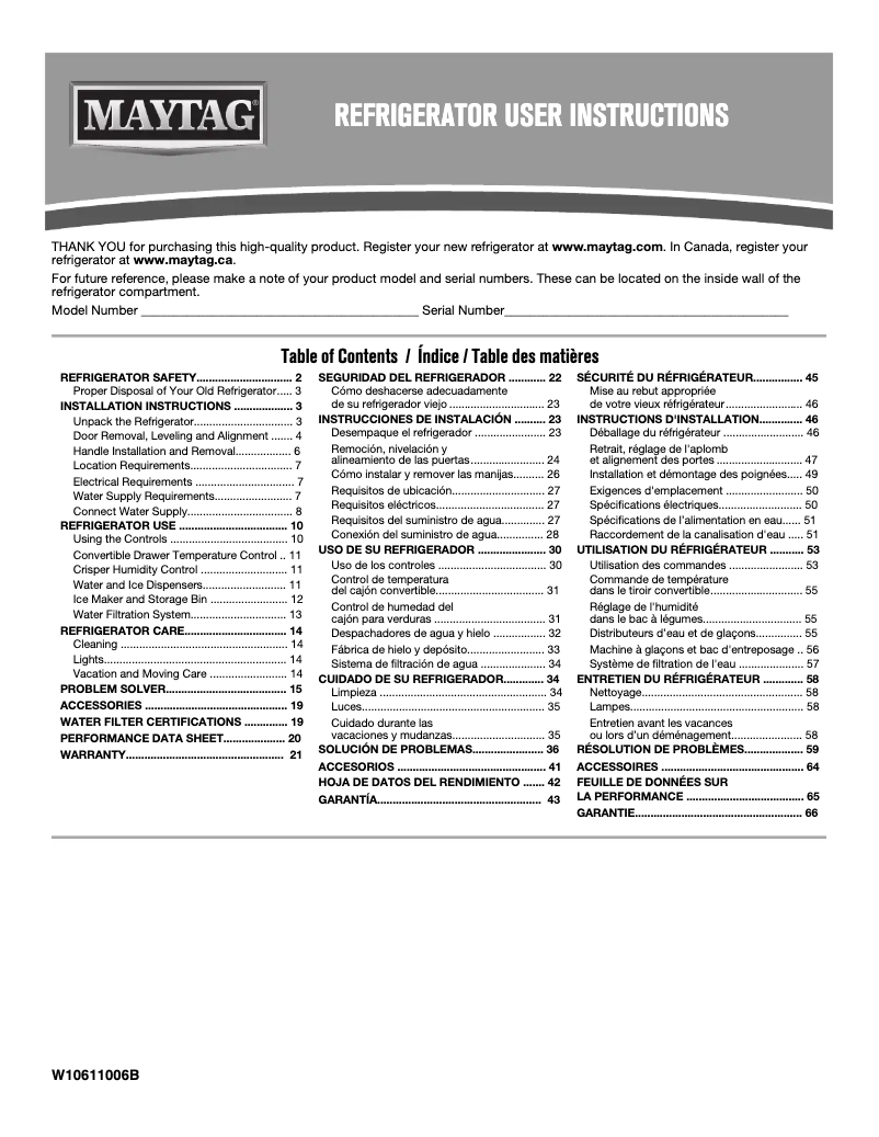Page n°1 - Manuel utilisateur Maytag MSF21D4MDE