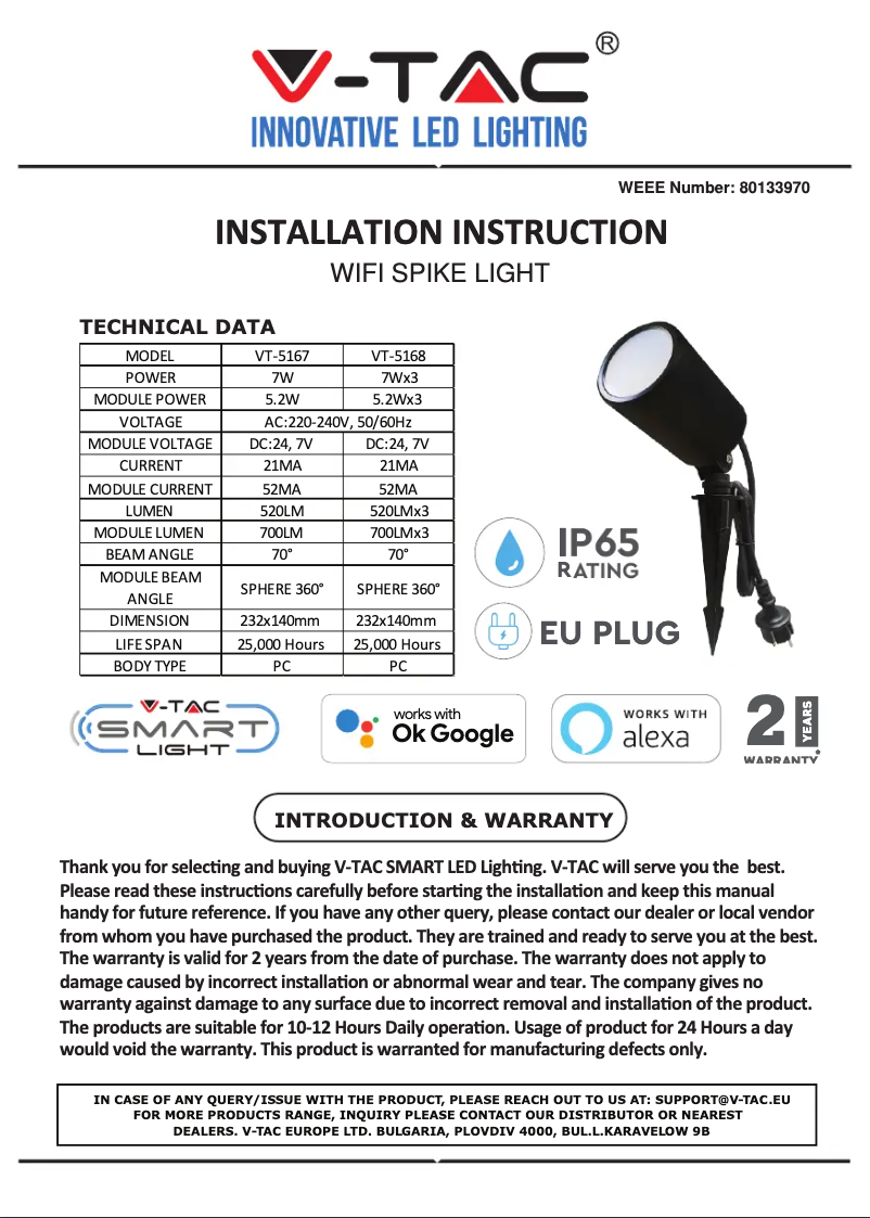 Page 1 de la notice Manuel utilisateur V-TAC VT-5168