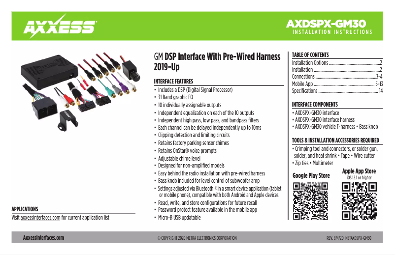 Image de la première page du manuel de l'appareil AXDSPX-GM30