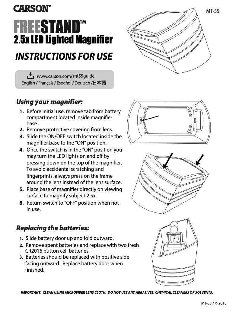 Page 1 de la notice Manuel utilisateur Carson MT-55