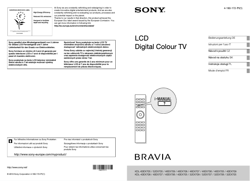 Image de la première page du manuel de l'appareil Bravia KDL-32EX705