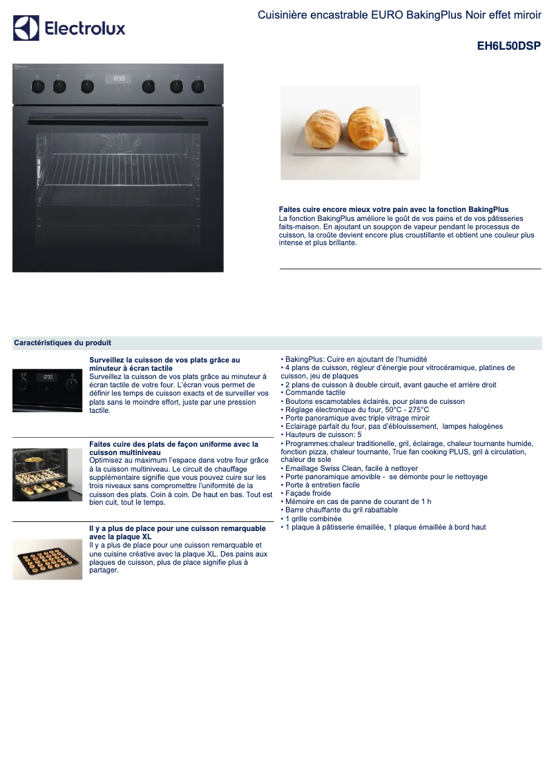 Page 1 de la notice Fiche technique Electrolux EH6L50DSP