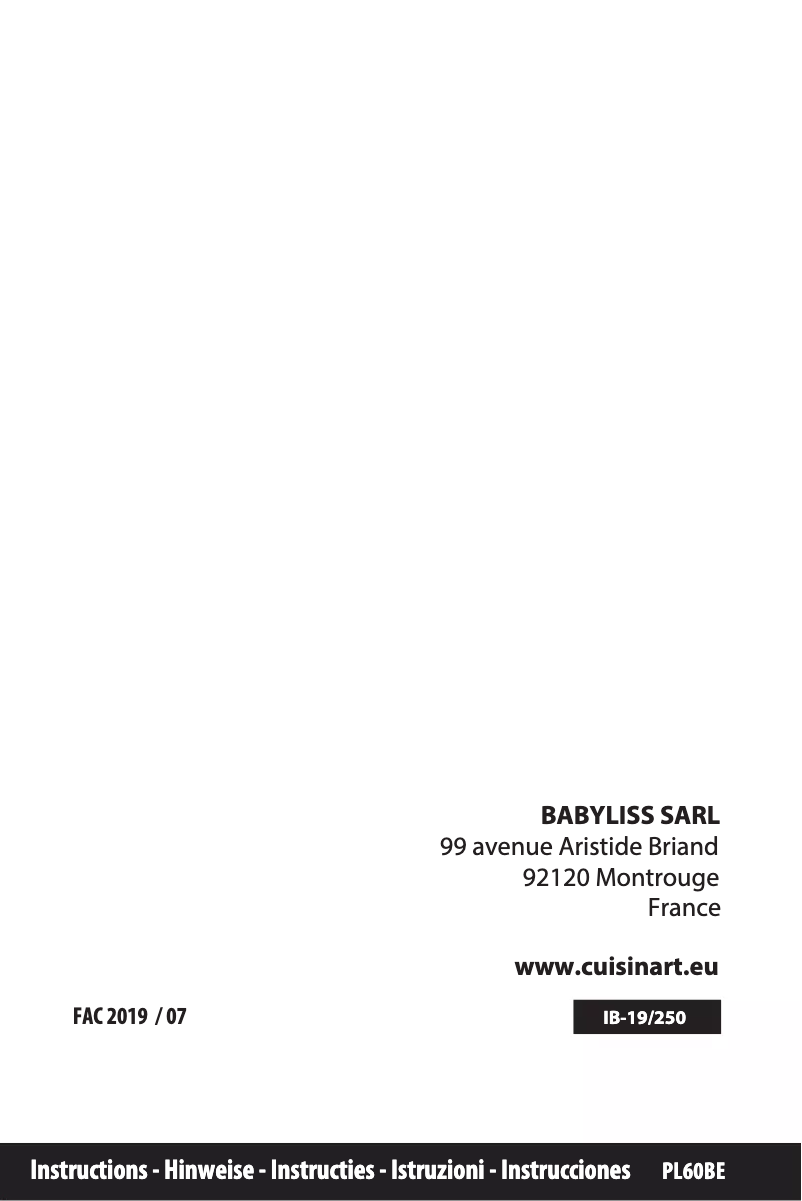 Image de la première page du manuel de l'appareil PL60BE