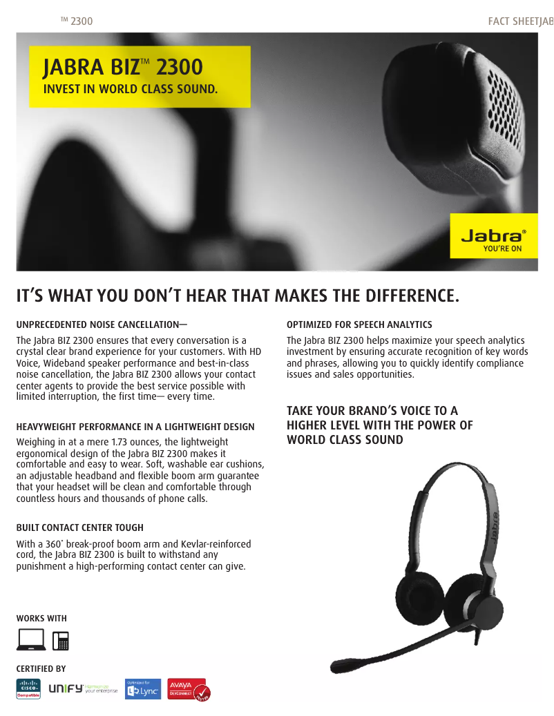 Page 1 de la notice Brochure Jabra BIZ 2300