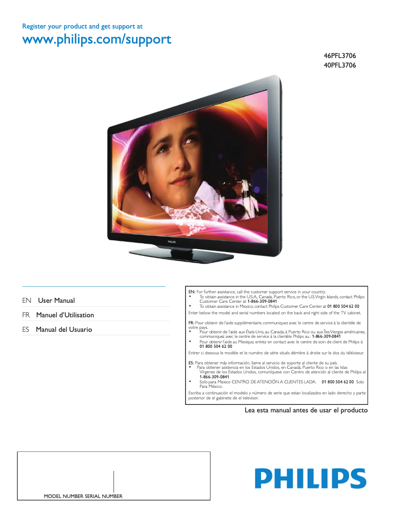 Page n°1 - Manuel utilisateur Philips 40PFL3706