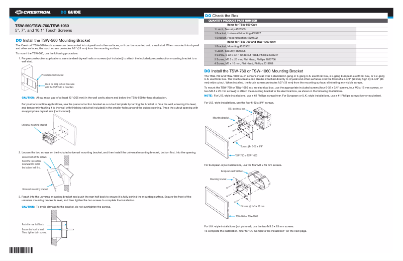 Page n°1 - Manuel utilisateur Crestron TSW-1060