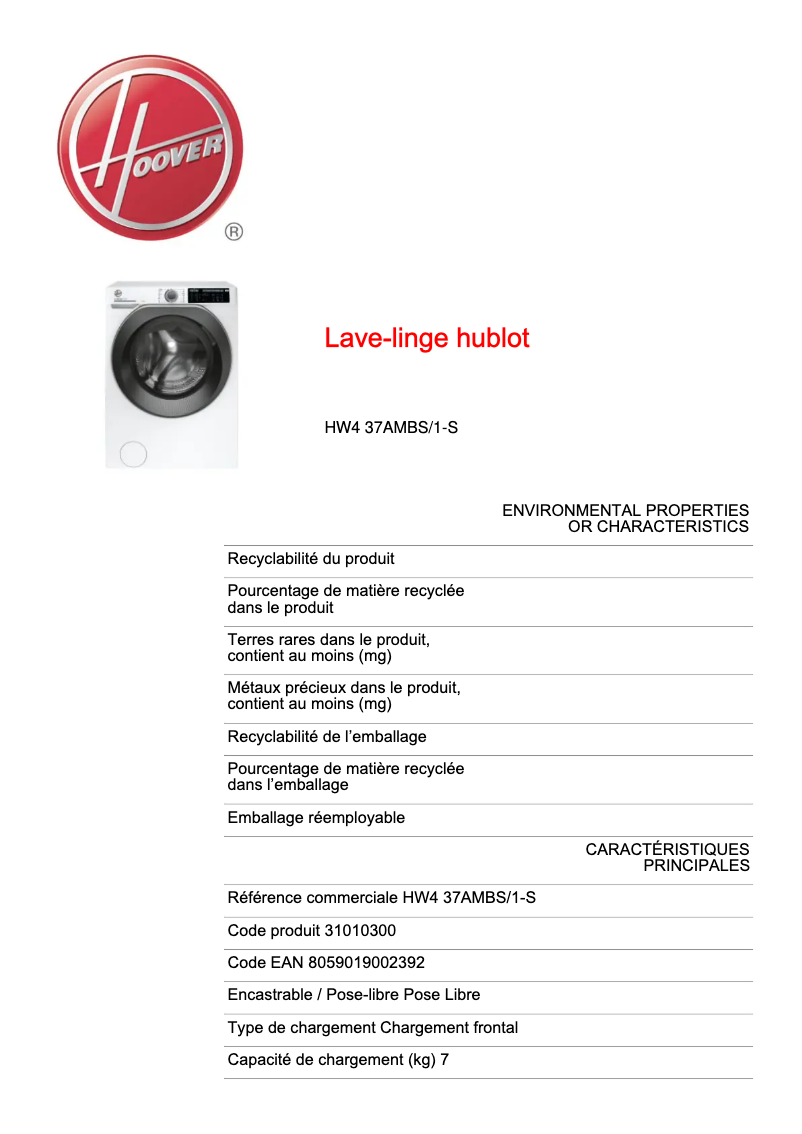 Image de la première page du manuel de l'appareil HW4 37AMBS/1-S