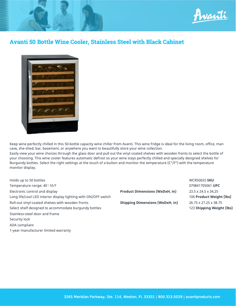 Page 1 de la notice Fiche technique Avanti WCR506SS