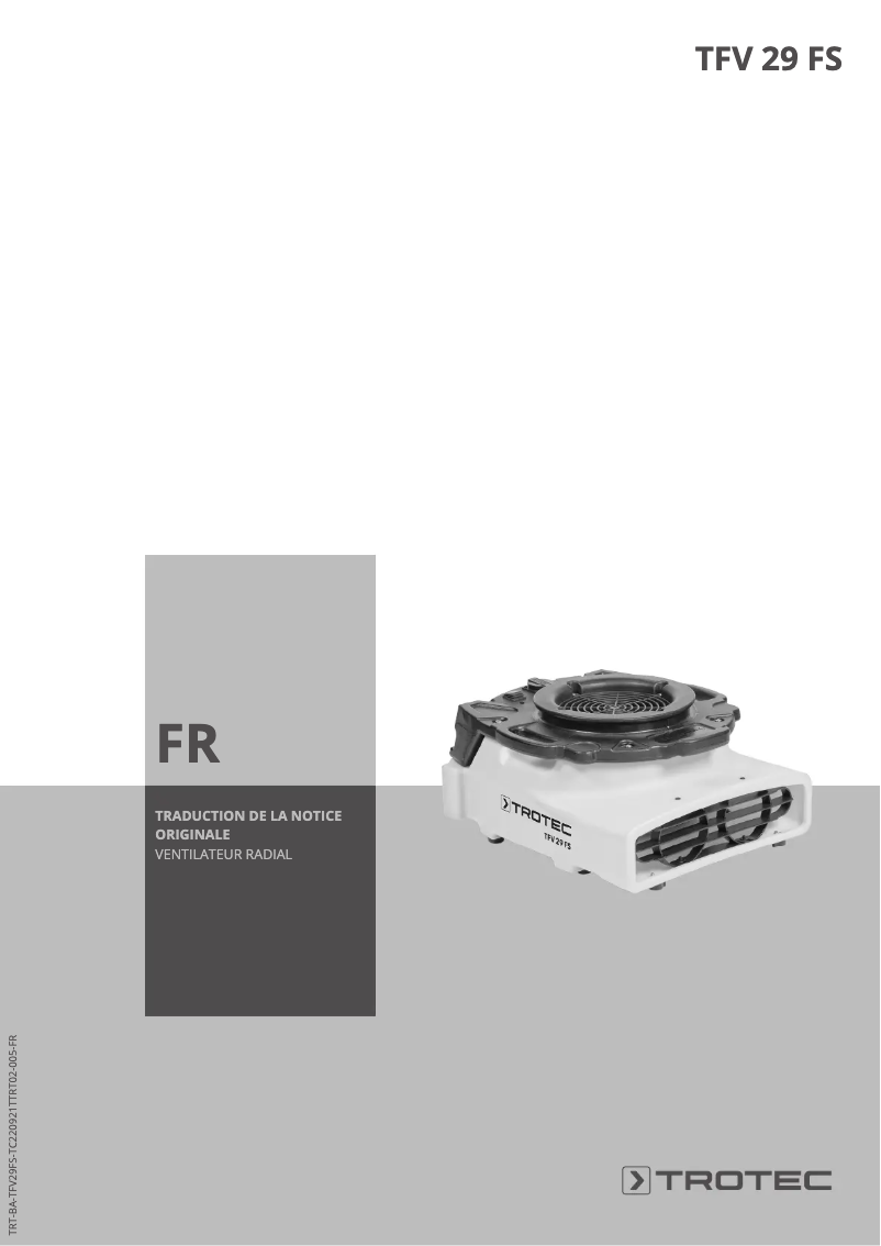 Page 1 de la notice Manuel utilisateur Trotec TFV 29 FS