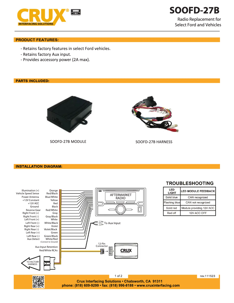 Page 1 de la notice Manuel utilisateur CRUX SOOFD-27B