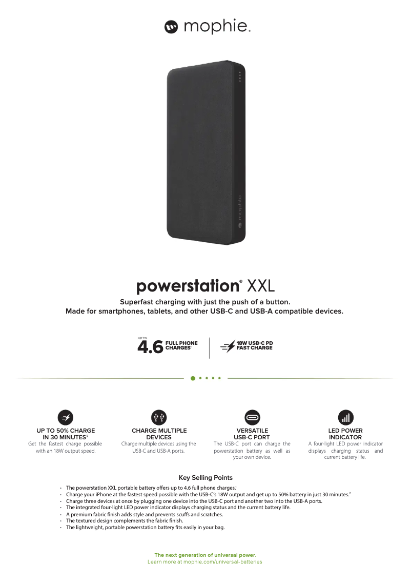 Page 1 de la notice Manuel utilisateur Mophie Powerstation XXL