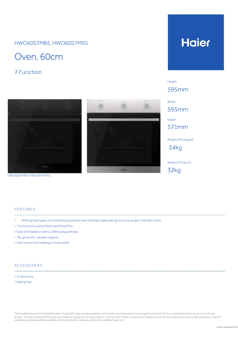 Page n°1 - Fiche technique Haier HWO60S7MB5