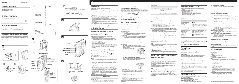 Page 1 de la notice Manuel utilisateur Sony TCM-465V