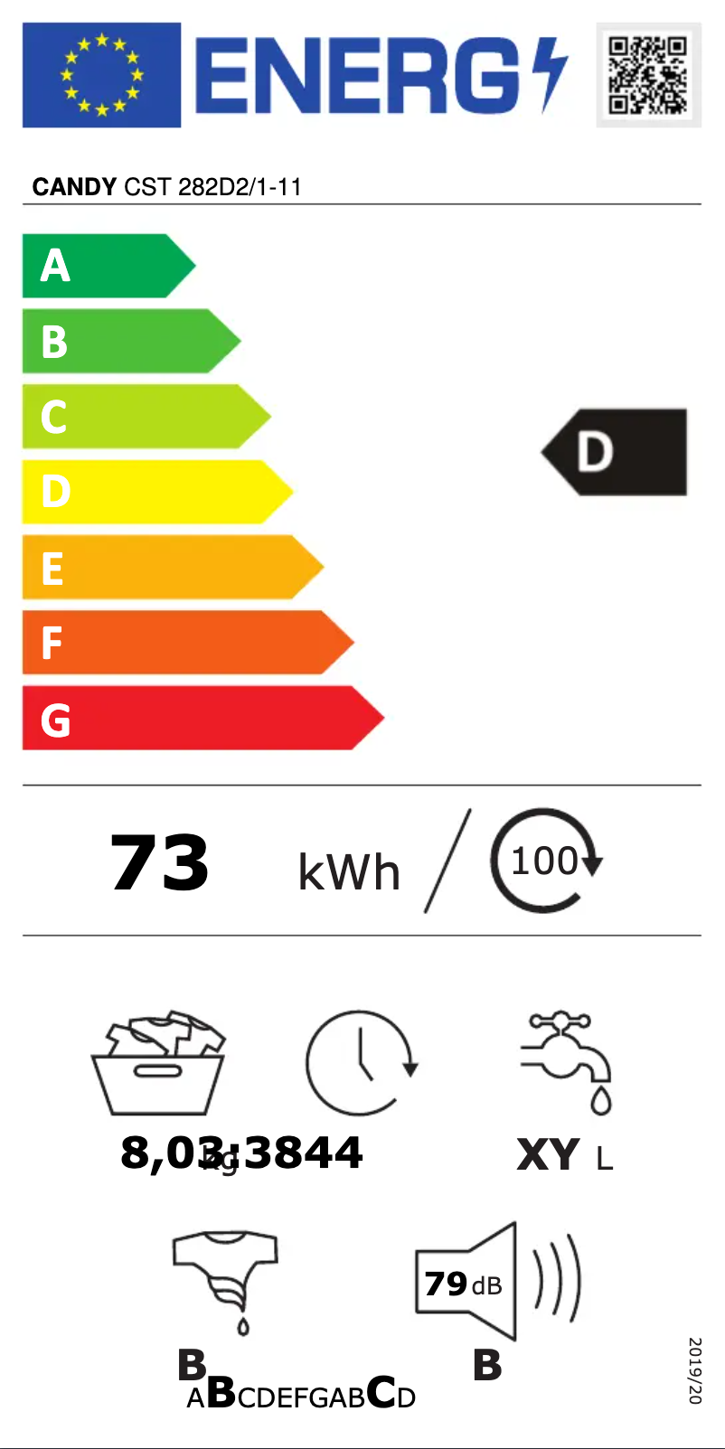 Page n°1 - Label énergétique Candy CST 282D2/1-11