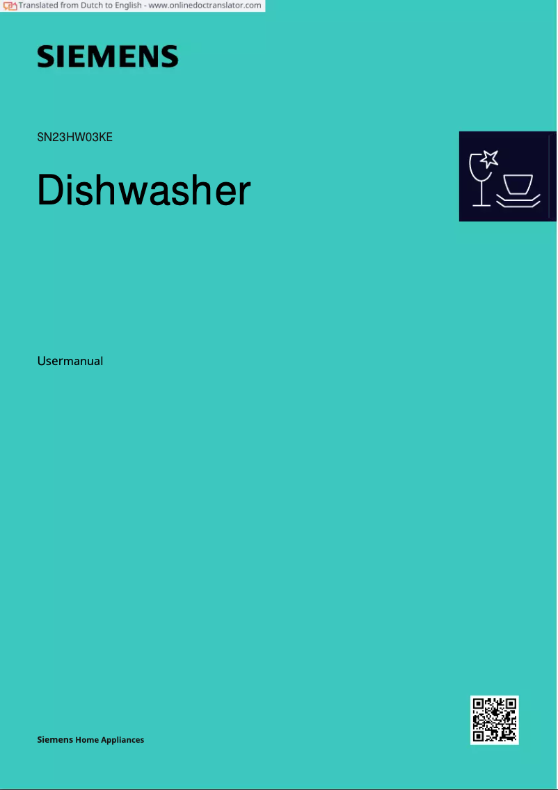Page 1 de la notice Manuel utilisateur Siemens SN23HW03KE