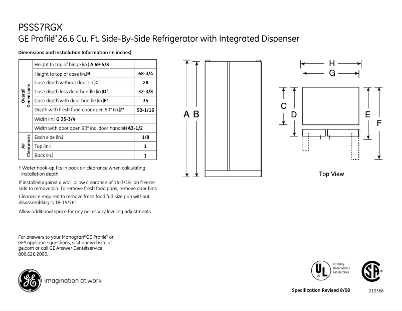 First page image of the manual for Profile PSSS7RGXSS