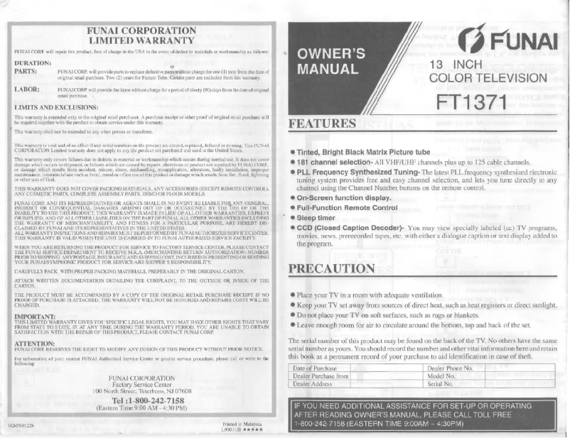 Image de la première page du manuel de l'appareil FT1371