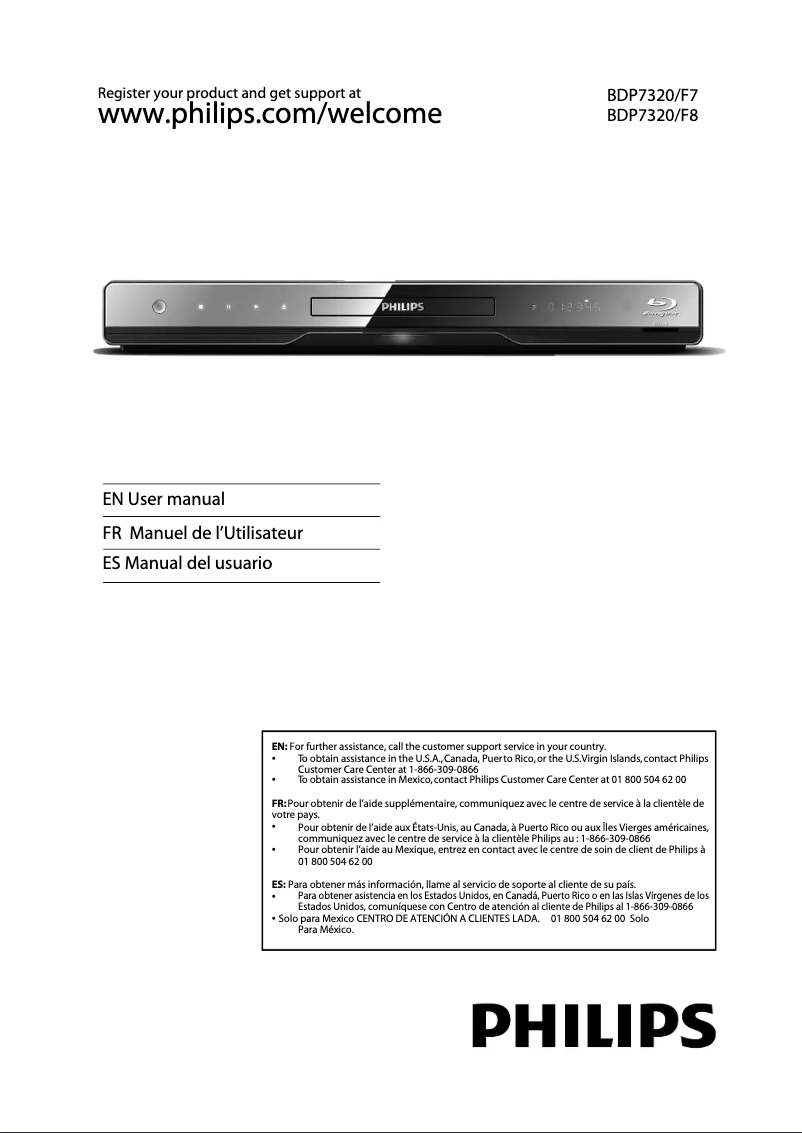 Page 1 de la notice Manuel utilisateur Philips BDP7320