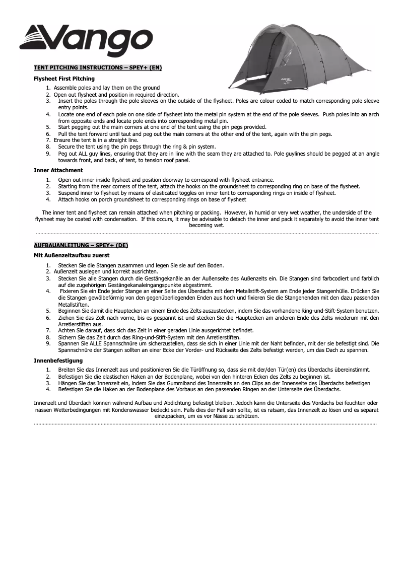 Page 1 de la notice Manuel utilisateur Vango Spey 300+