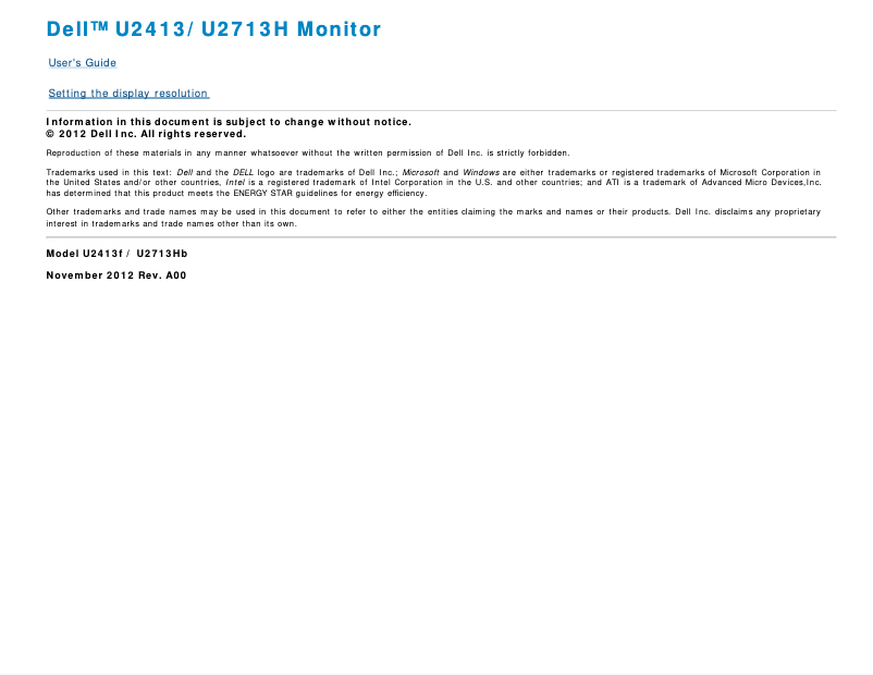 Page 1 de la notice Manuel utilisateur Dell UltraSharp U2413