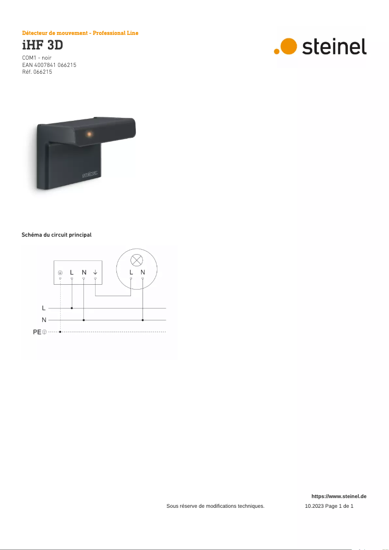 Page n°1 - Schéma de câblage Steinel iHF 3D COM1