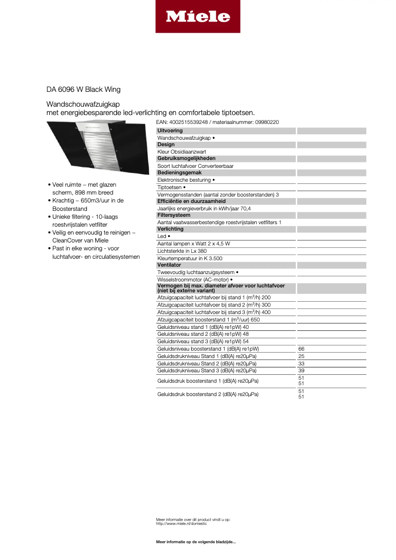 Page 1 de la notice Mode d'emploi Miele DA 6096 W WING