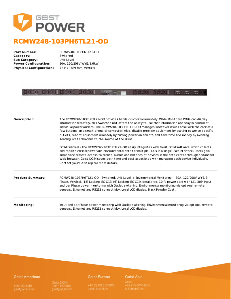 Page 1 de la notice Manuel utilisateur Geist RCMW248-103PH6TL21-OD