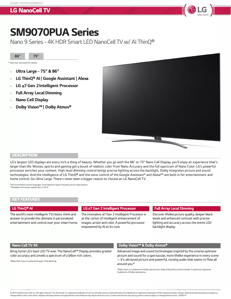 Imagen de la primera página del manual del dispositivo SM9070PUA