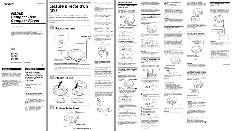 Page 1 de la notice Manuel utilisateur Sony D-F413