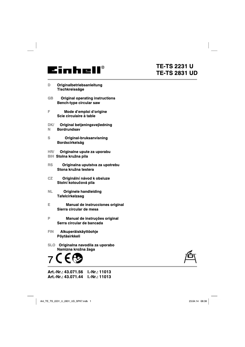 Page 1 de la notice Manuel utilisateur Einhell TE-TS 2231 U