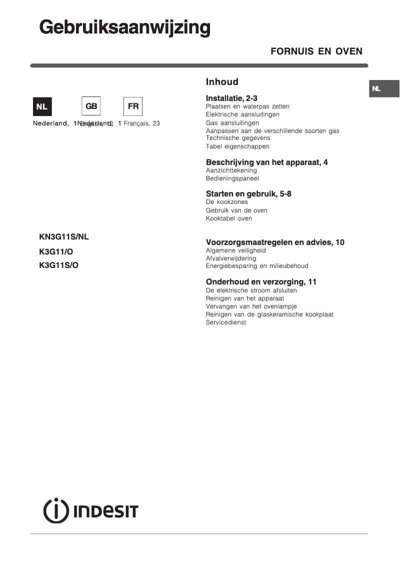 Page n°1 - Manuel utilisateur Indesit KN3G11S