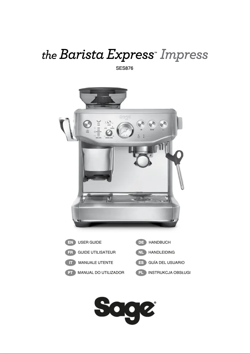 Image de la première page du manuel de l'appareil the Barista Express Impress SES876