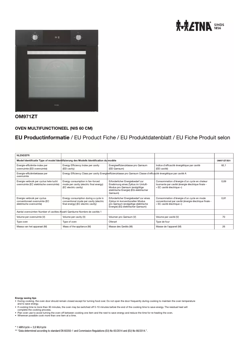 Page n°1 - Fiche technique Etna OM971ZT