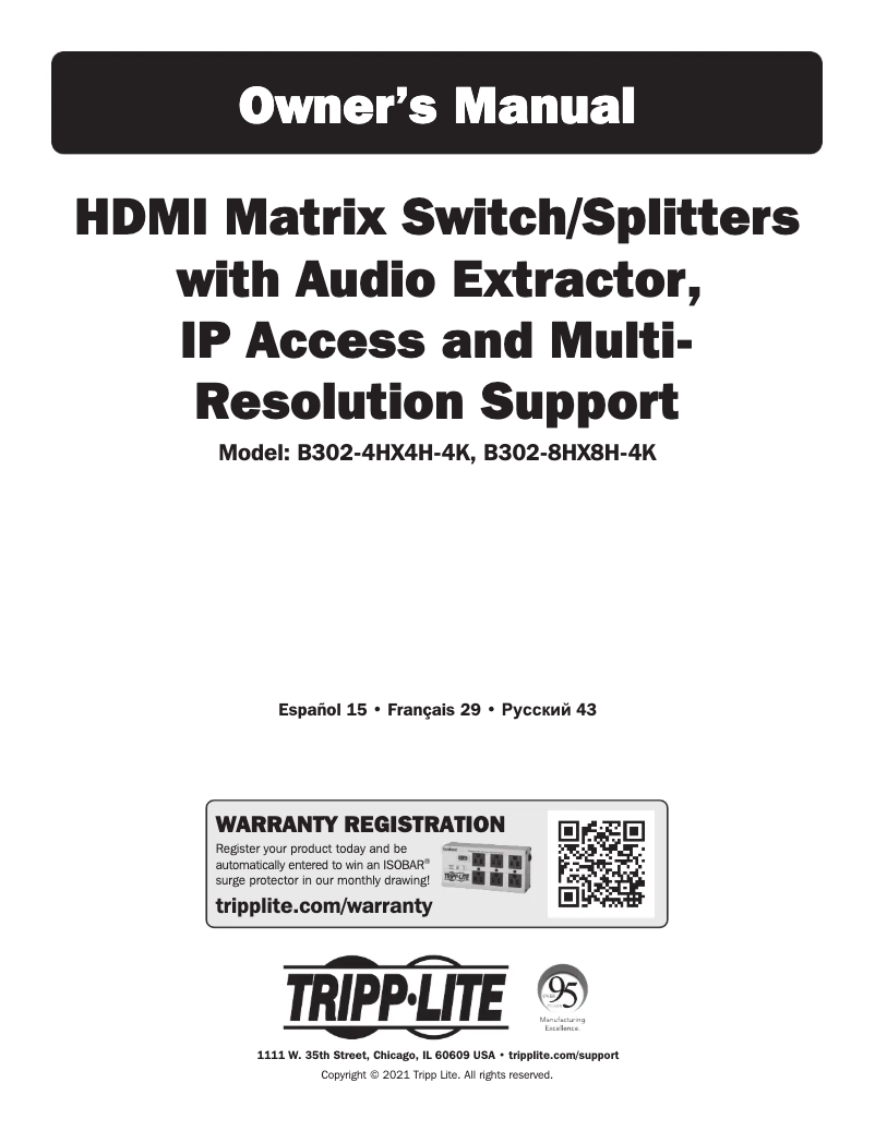 Page 1 de la notice Manuel utilisateur Tripp Lite B302-4HX4H-4K