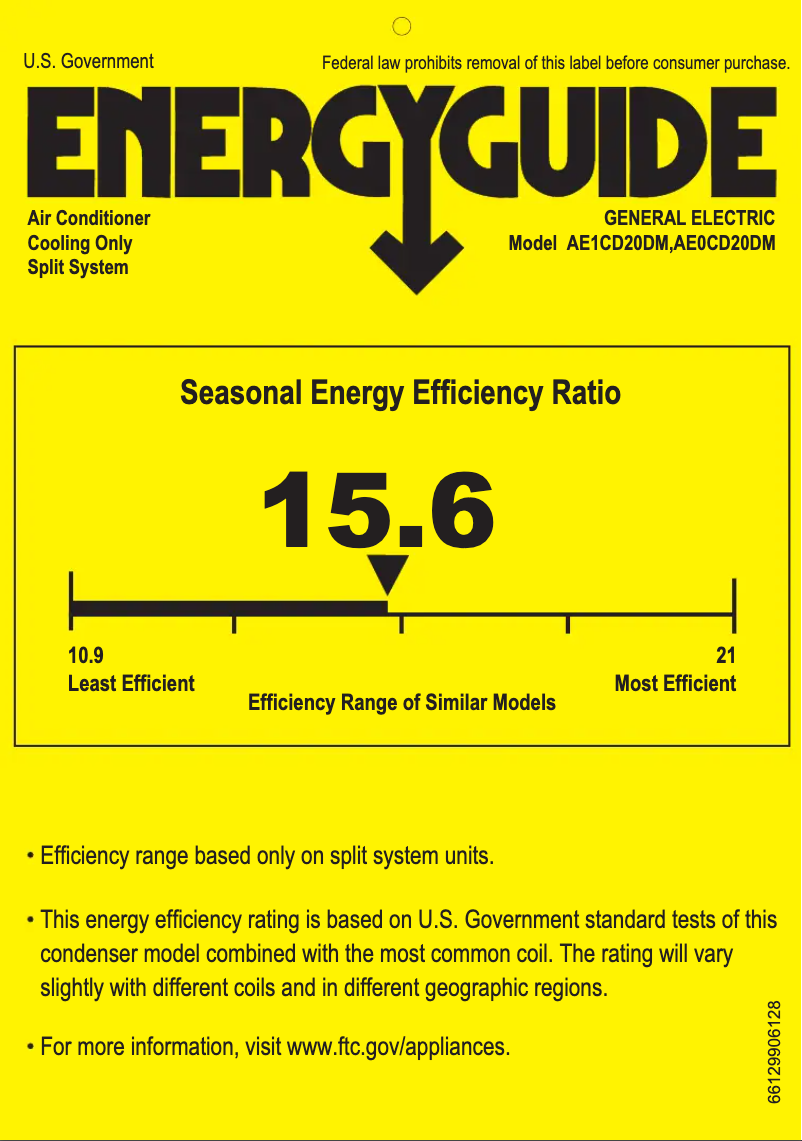 Page 1 de la notice Label énergétique GE AE1CD20DM